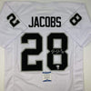 Autographed/Signed Josh Jacobs Las Vegas Oakland White Football Jersey Beckett BAS COA