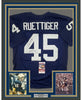Framed Autographed/Signed Rudy Ruettiger 35x39 Hand Drawn Play Notre Dame Blue College Football Jersey JSA COA