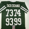 Autographed/Signed NY Sack Exchange Mark Gastineau, Joe Klecko, Marty Lyons & Abdul Salaam New York Green Football Jersey JSA COA