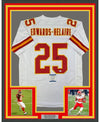 Framed Autographed/Signed Clyde Edwards-Helaire 35x39 Kansas City White Football Jersey Beckett BAS COA