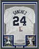Framed Autographed/Signed Gary Sanchez 35x39 New York Pinstripe Baseball Jersey JSA COA