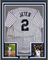 Framed Autographed/Signed Derek Jeter 35x39 New York Pinstripe Baseball Jersey Steiner Sports COA Hologram Only