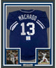 Framed Autographed/Signed Manny Machado 35x39 San Diego Blue Baseball Jersey Beckett BAS COA