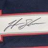 Framed Autographed/Signed Josh Gordon 35x39 New England Blue Football Jersey JSA COA
