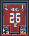 Framed Autographed/Signed Sony Michel 35x39 New England Red Football Jersey JSA COA