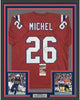 Framed Autographed/Signed Sony Michel 35x39 New England Red Football Jersey JSA COA