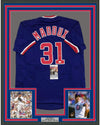 Framed Autographed/Signed Greg Maddux 35x39 Chicago Blue Baseball Jersey JSA COA