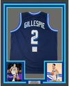 Framed Autographed/Signed Collin Gillespie 35x39 Villanova Blue College Basketball Jersey PSA/DNA COA
