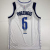 Autographed/Signed Kristaps Porzingis Dallas White Basketball Jersey Beckett BAS COA