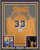 Framed Autographed/Signed Kareem Abdul-Jabbar 35x39 Los Angeles LA Yellow Basketball Jersey Fanatics COA