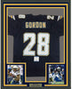 Framed Autographed/Signed Melvin Gordon 35x39 Los Angeles LA Chargers Dark Blue Football Jersey Beckett BAS COA