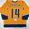 Autographed/Signed Mattias Ekholm Nashville Yellow Hockey Jersey PSA/DNA COA
