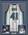 Framed Autographed/Signed Glen Rice 35x39 Charlotte White Basketball Jersey PSA/DNA COA