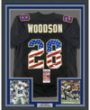 Framed Autographed/Signed Darren Woodson 35x39 Dallas USA Black Football Jersey JSA COA