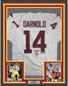 Framed Autographed/Signed Sam Darnold 35x39 USC Southen Cal White College Football Jersey JSA COA