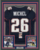 Framed Autographed/Signed Sony Michel 35x39 New England Blue Football Jersey JSA COA