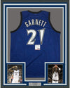 Framed Autographed/Signed Kevin Garnett 35x39 Minnesota Blue Basketball Jersey PSA/DNA COA