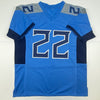 Autographed/Signed Derrick Henry Tennessee Titans Light Blue Football Jersey Beckett BAS COA