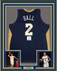Framed Autographed/Signed Lonzo Ball 35x39 New Orleans Blue Basketball Jersey Beckett BAS COA