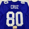 Autographed/Signed Victor Cruz New York Blue Football Jersey Steiner Sports COA
