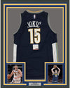 Framed Autographed/Signed Nikola Jokic 35x39 Denver Blue Basketball Jersey PSA/DNA COA