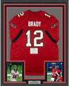 Framed Autographed/Signed Tom Brady 35x39 Tampa Bay Buccaneers Red Authentic Nike Game Football Jersey Fanatics COA