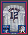 Framed Autographed/Signed Kyle Schwarber 35x39 Chicago Pinstripe Baseball Jersey JSA COA