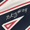 Framed Autographed/Signed Stephon Gilmore 35x39 New England White Football Jersey JSA COA