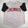Autographed/Signed Pete Rose 4256 Cincinnati Pinstripe Baseball Jersey JSA COA