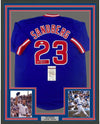 Framed Autographed/Signed Ryne Sandberg 35x39 Chicago Blue Baseball Jersey JSA COA