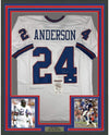 Framed Autographed/Signed Ottis Anderson 35x39 New York White Football Jersey JSA COA