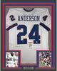 Framed Autographed/Signed Ottis Anderson 35x39 New York White Football Jersey JSA COA