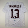 Autographed/Signed Tua Tagovailoa Alabama White College Football Jersey Beckett BAS COA
