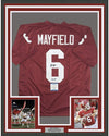 Framed Autographed/Signed Baker Mayfield 17 HT  35x39 Oklahoma Sooners Crimson Red College Football Jersey JSA COA
