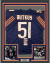 Framed Autographed/Signed Dick Butkus HOF 79 35x39 Chicago Blue Football Jersey JSA COA