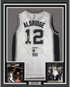 Framed Autographed/Signed LaMarcus Aldridge 35x39 San Antonio White Basketball Jersey JSA COA