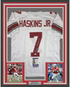 Framed Autographed/Signed Dwayne Haskins Jr. 35x39 Ohio State White College Football Jersey JSA COA