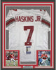 Framed Autographed/Signed Dwayne Haskins Jr. 35x39 Ohio State White College Football Jersey JSA COA