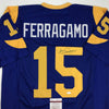 Autographed/Signed Vince Ferragamo Los Angeles LA Blue Football Jersey JSA COA