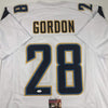 Autographed/Signed Melvin Gordon Los Angeles LA White Football Jersey JSA COA