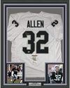 Framed Autographed/Signed Marcus Allen 35x39 Oakland White Football Jersey JSA COA