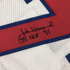Autographed/Signed John Hannah HOF 91 New England White Football Jersey JSA COA
