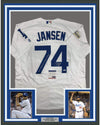 Framed Autographed/Signed Kenley Jansen 35x39 2017 National League Champs Los Angeles LA White Baseball Jersey PSA/DNA COA