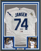 Framed Autographed/Signed Kenley Jansen 35x39 2017 National League Champs Los Angeles LA White Baseball Jersey PSA/DNA COA