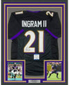 Framed Autographed/Signed Mark Ingram II 35x39 Baltimore Black Football Jersey Beckett BAS COA