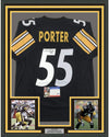 Framed Autographed/Signed Joey Porter 35x39 Pittsburgh Black Football Jersey PSA/DNA COA