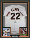 Framed Autographed/Signed Will Clark 35x39 San Francisco White Baseball Jersey Beckett BAS COA
