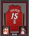 Framed Autographed/Signed Mario Chalmers 35x39 Miami Red Basketball Jersey JSA COA