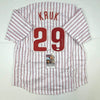 Autographed/Signed John Kruk Philadelphia Pinstripe Baseball Jersey JSA COA by Hall of Fame Sports Memorabilia
