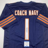 Autographed/Signed Matt Nagy Coach Chicago Blue Football Jersey Beckett BAS COA